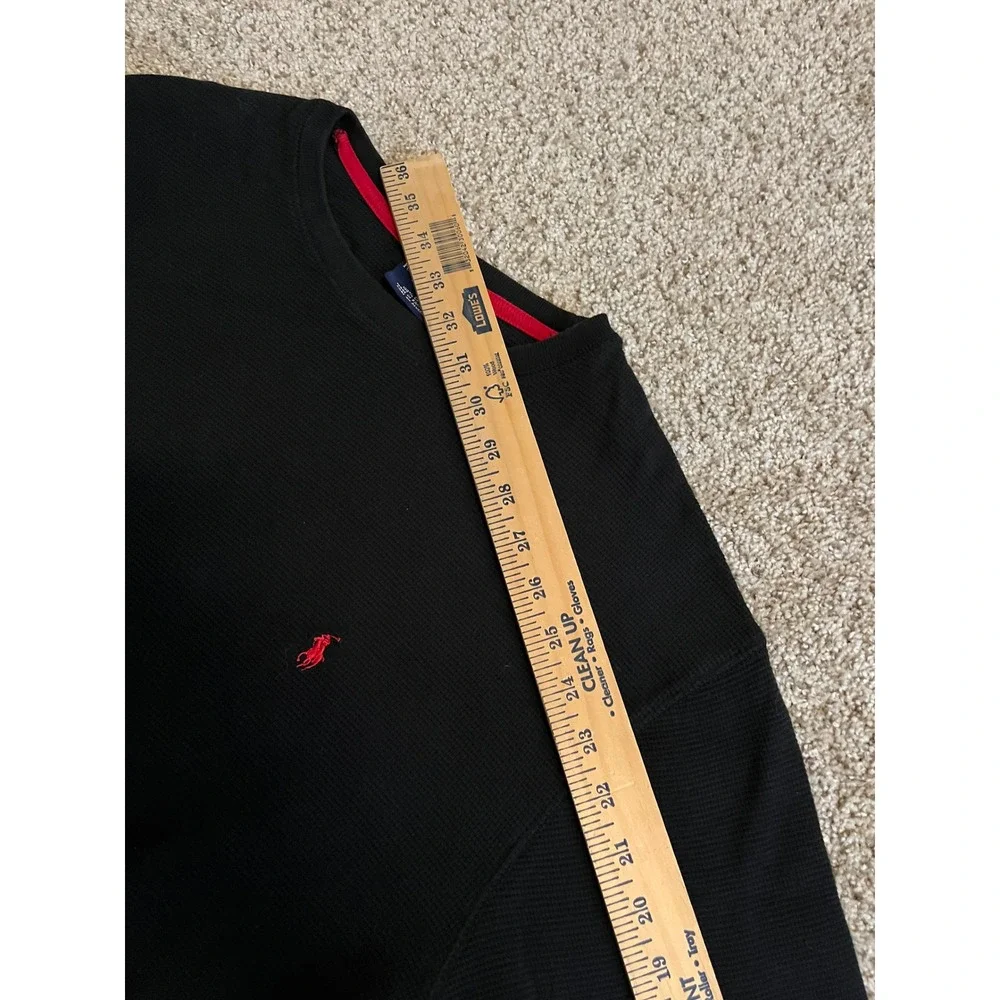Polo Ralph Lauren Men Sleepwear XL Black Waffle Knit Thermal Long Sleeve Shirt